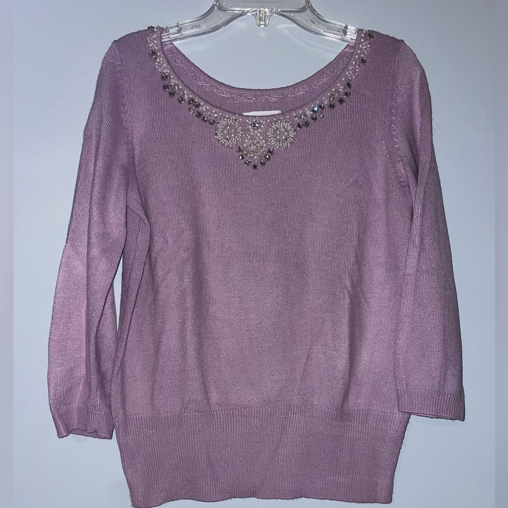 🪻Worthington Purple Crew Neck Sweater with Embellishments